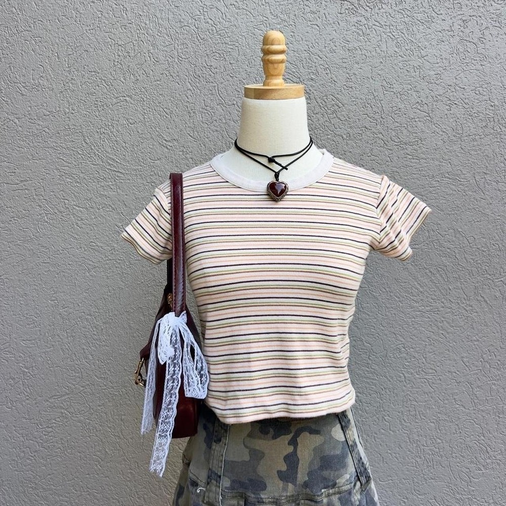 Billabong Striped Baby Tee Shirt Short Sleeve Size‎ Large Surf Y2K